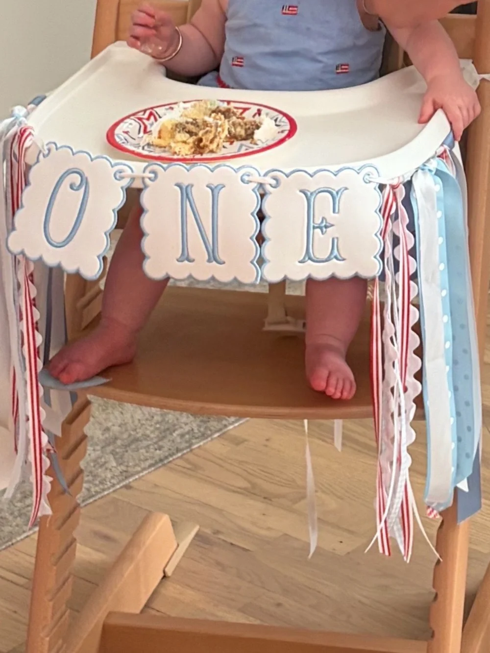 ONE High Chair Banner - Blue and White First Birthday Decoration